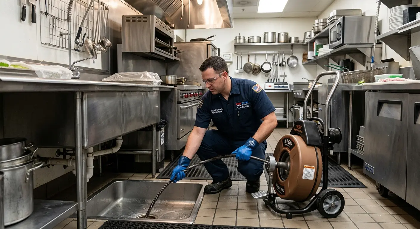 Commercial drain cleaning service in a restaurant kitchen in Vandalia