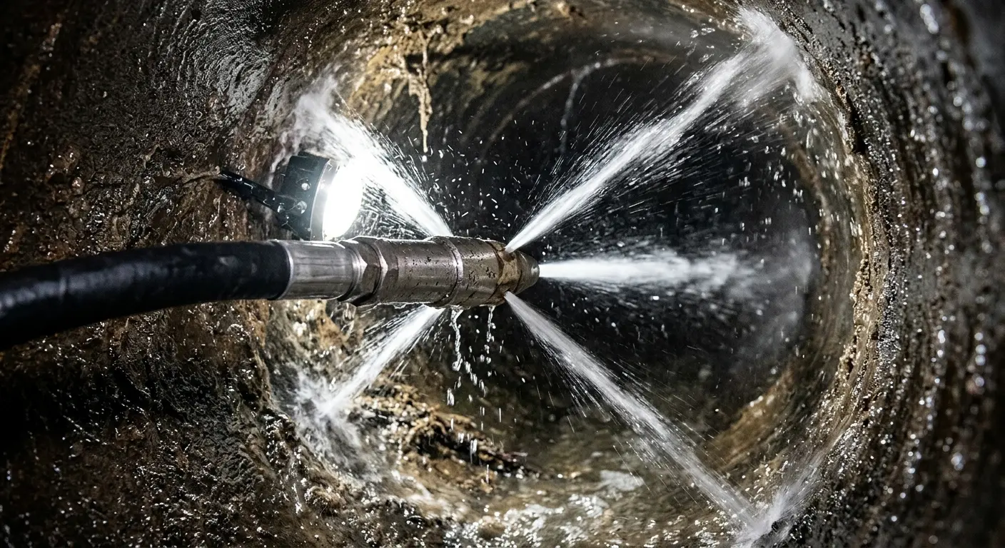 High-pressure hydro jetting nozzle cleaning sewer pipe for Sewer Line Relining in Vandalia